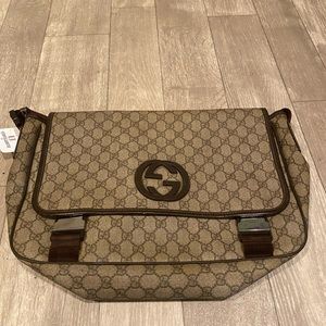 Auth Gucci PVC canvas messenger/crossbody bag